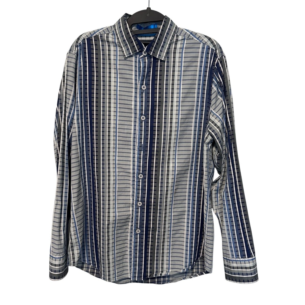 Tommy Bahama Men's Pima Cotton Button‎ Down Shirt Blue Gray Striped Large